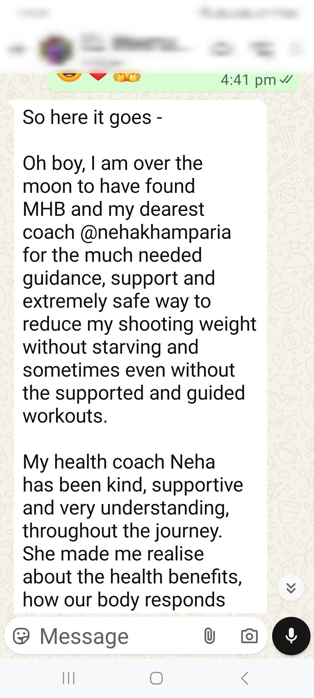 Client message about working with Neha Khamparia